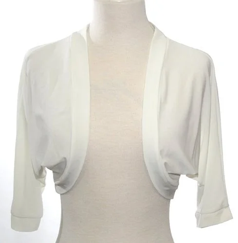 White Bolero Jacket Stretch Georgette Bolero Shrug Mid Length Zippered Jacket Buttoned Jacket Snapped Jacket White Bolero Jacket Stretch Georgette Bolero Shrug Mid Length Zippered Jacket Buttoned Jacket Snapped Jacket