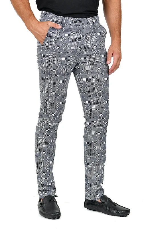 Barabas CP106 WALK WITH ME Black and White Checkered Slim Fit Dress Pant Cozy Maternity Pants
