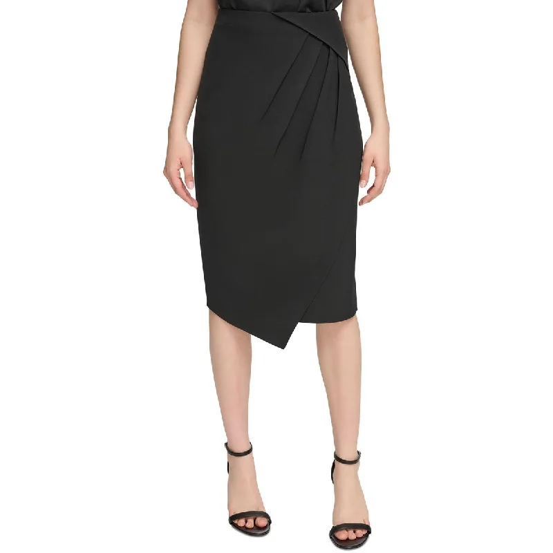 Calvin Klein Womens Pleated Knee Length Wrap Skirt casual skirt length