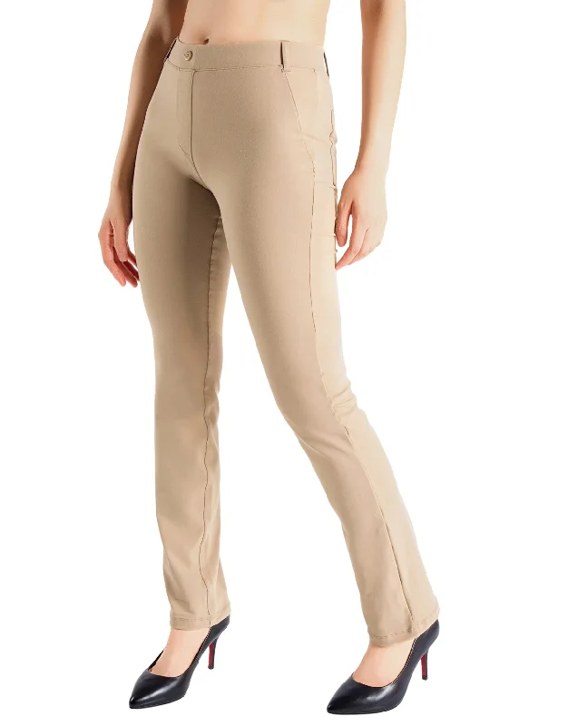 Straight Leg Yoga Dress Pants, Back Pockets (Khaki) Comfortable Denim Leggings