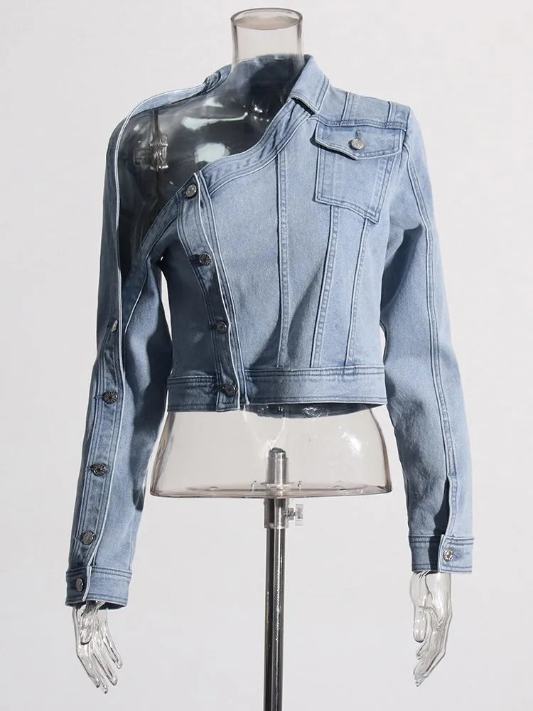 Irregular Denim Jacket Notch Collar Jacket Peter Pan Collar Jacket Cowl Neck Jacket