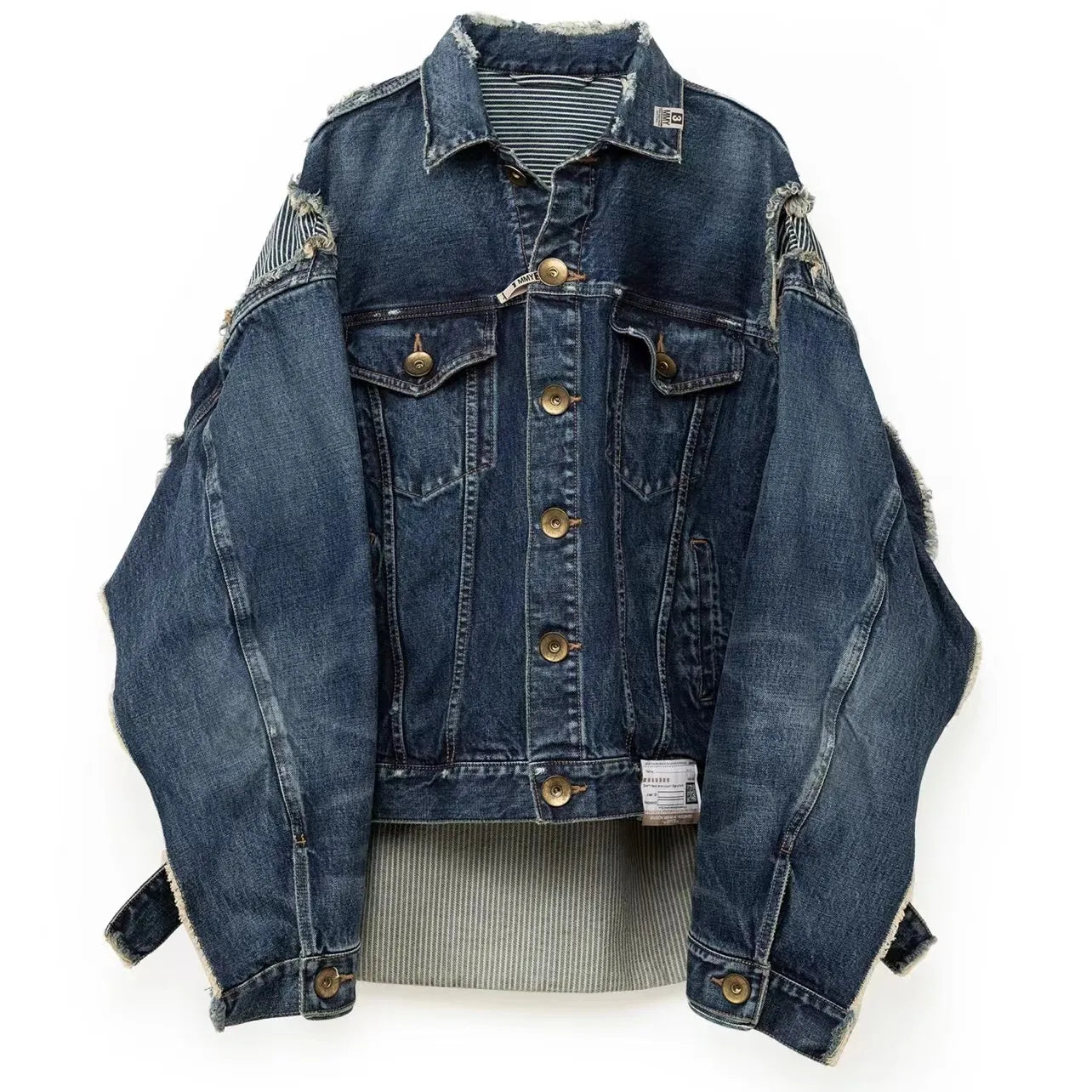 Denim Cut Patchwork Distressed Jacket Insulated Jacket Fitted Jacket Loose Jacket