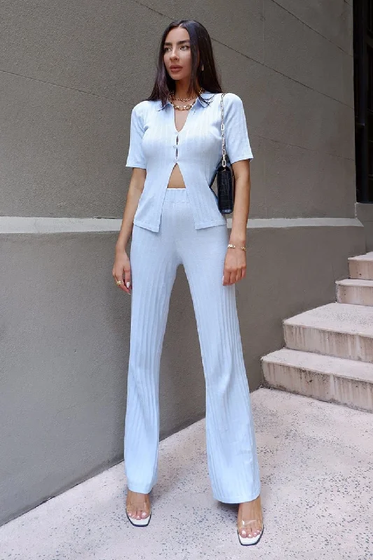 Golden Girl Pants - Sky Blue Trendy High-Waist Trousers