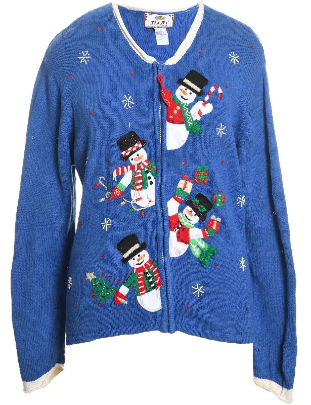 Snowman Christmas Cardigan - M Fitted Slim Tailored