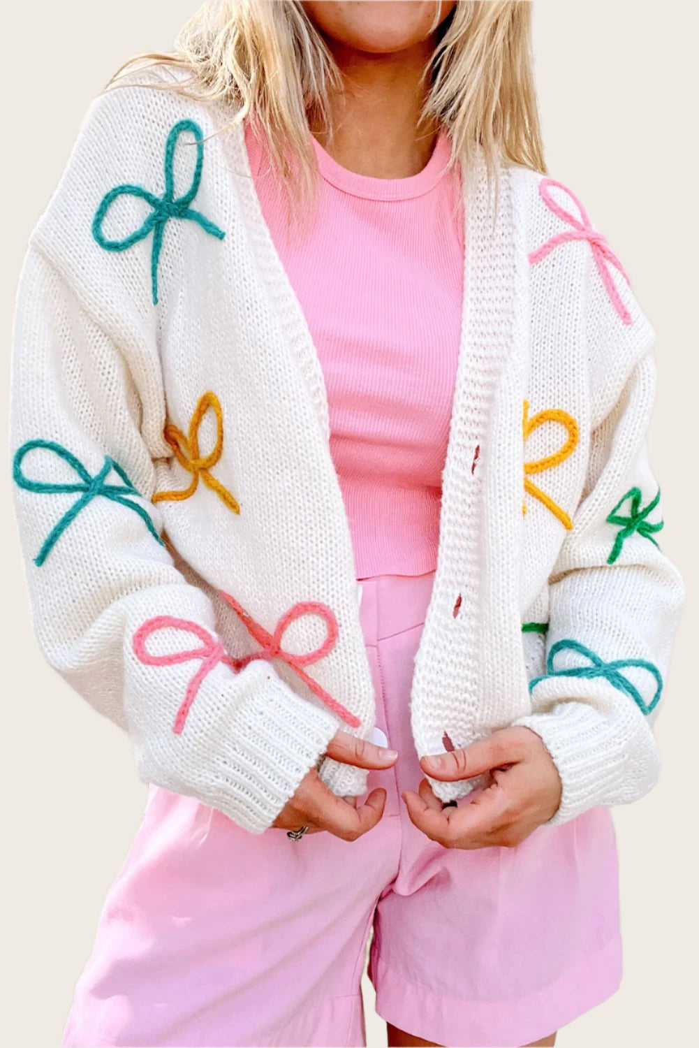 Playful Bows Knit Button-Up Cardigan Modern Contemporary chic