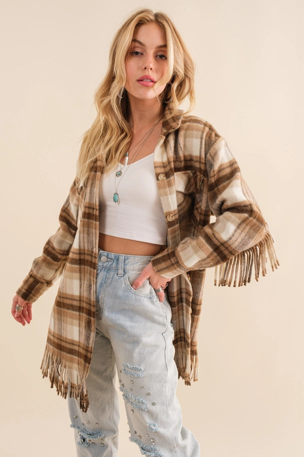 Women's Blue B Brown Fringe Jacket Faux Fur Jacket Real Fur Jacket Shearling Jacket