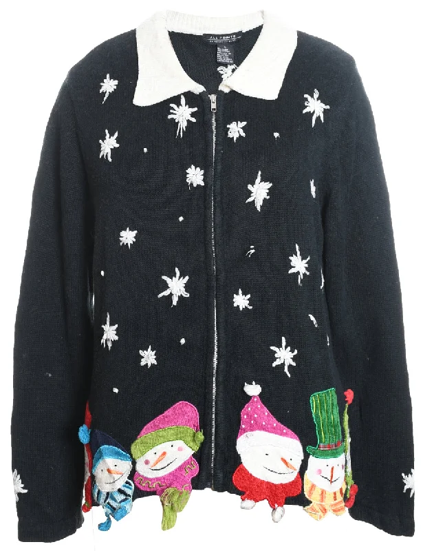 Snowman Christmas Cardigan - L Glossy Satin Silk