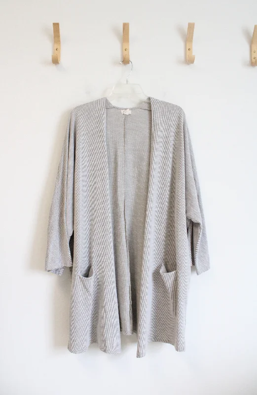 Donni Light Green & White Ribbed Cardigan | M Fleece Fabric Down Fabric Feather Fabric