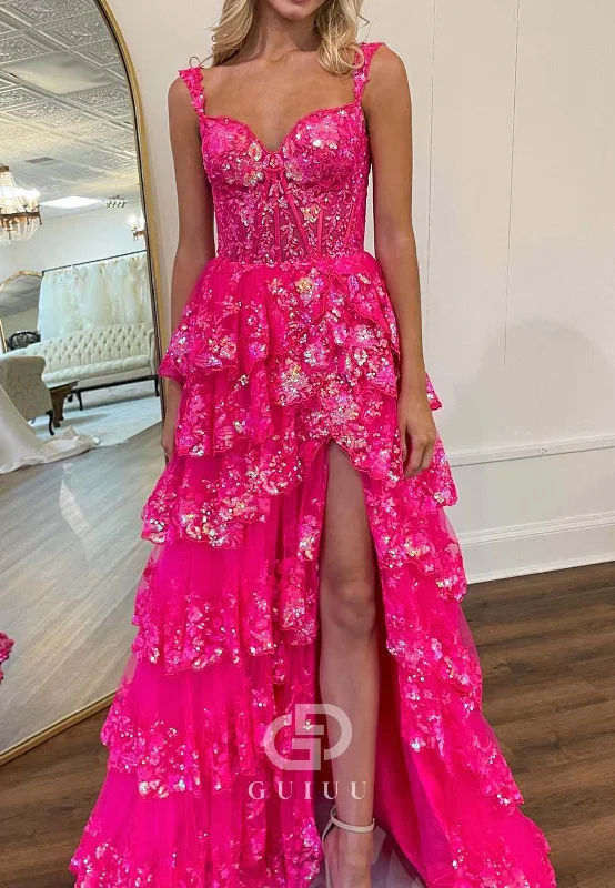 Fuchisa A-Line Spaghetti Straps Sweetheart Corset Ruffles Prom Party Dress Tunics Occasion special Fuchisa A-Line Spaghetti Straps Sweetheart Corset Ruffles Prom Party Dress Tunics Occasion special