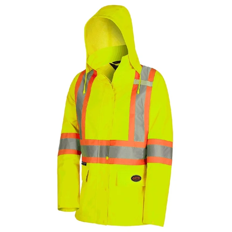 Women's Pioneer High-Visibility Waterproof Rain Work Jacket 5628W - Yellow Print Jacket Jacquard Jacket Embroidered Jacket Women's Pioneer High-Visibility Waterproof Rain Work Jacket 5628W - Yellow Print Jacket Jacquard Jacket Embroidered Jacket