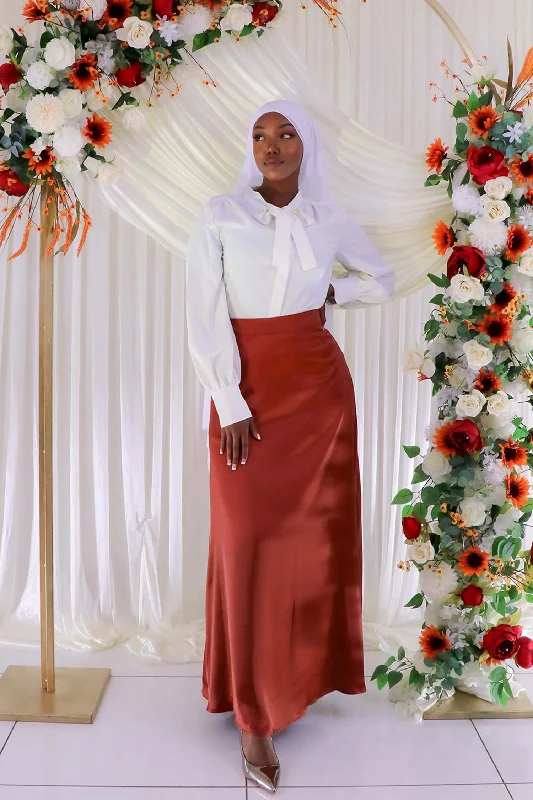 Lameera Satin Skirt - Burnt Orange corduroy skirt textured