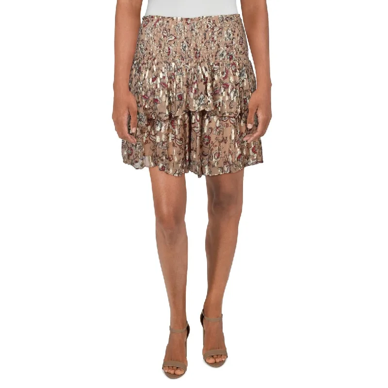 Ramy Brook Womens Roxanne Skirt Tiered Runched Mini Skirt cashmere skirt soft