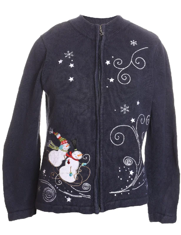 Snowman Christmas Cardigan - M Terry Blend Velvet Blend Canvas Blend