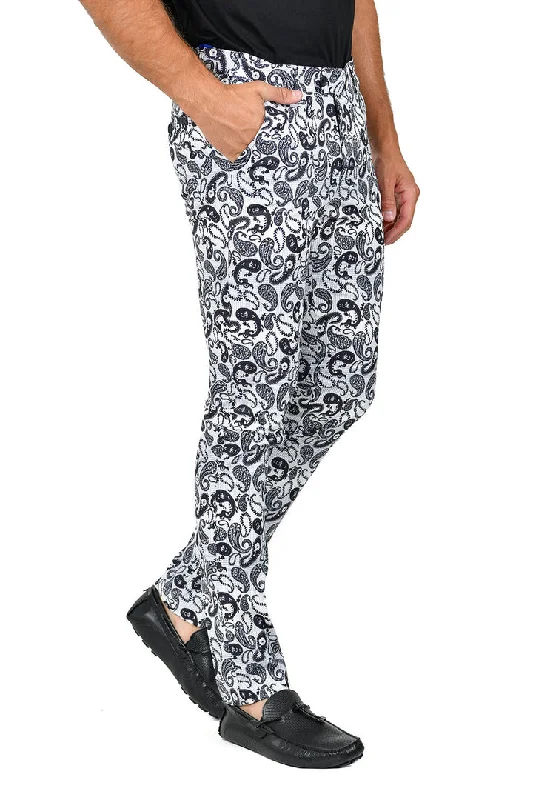 Barabas CP113 CLASSIC STORY White and Black Paisley  Slim Fit Dress Pant Comfortable Denim Leggings
