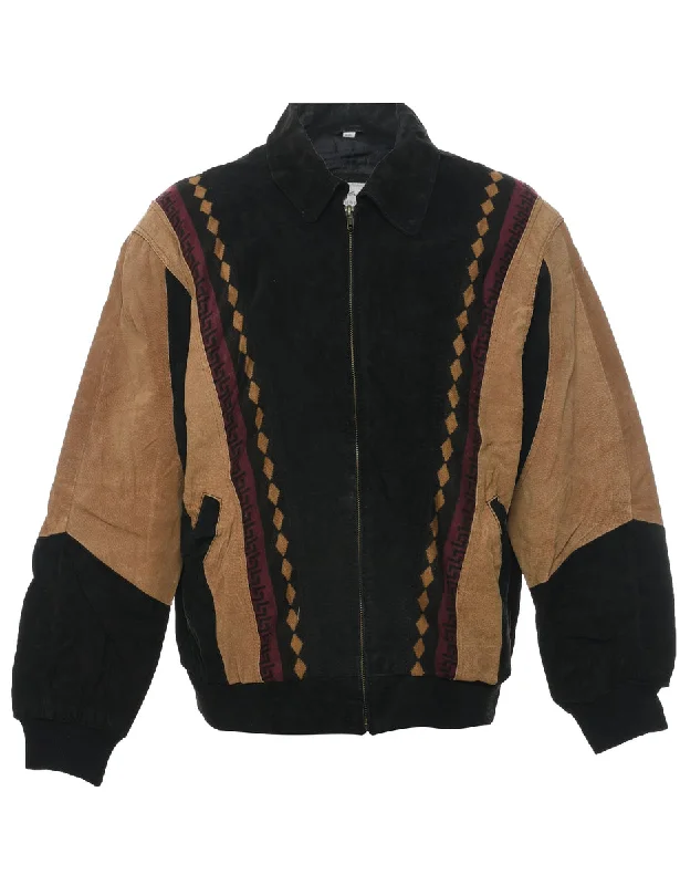 Zip Front Suede Jacket - L Insulated Jacket Fitted Jacket Loose Jacket