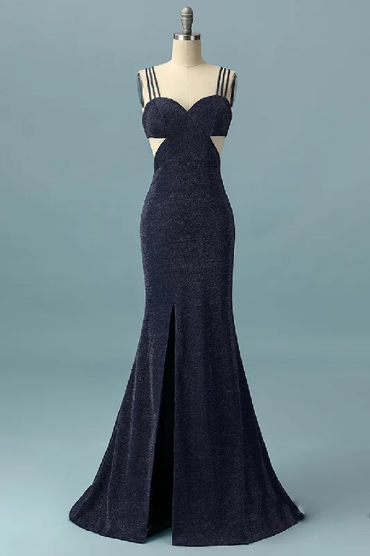 Mermaid Navy Blue Prom Dress V-Neck Long Evening Party Dress Tunics New arrival