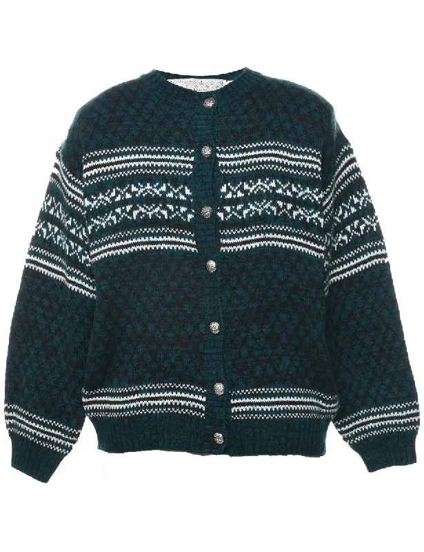 Nordic Dark Green Cardigan - S Beaded Cardigan Sequined Faux Fur