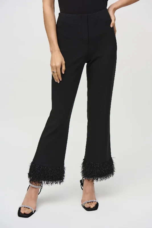 Joseph Ribkoff Black Fringe Cuff Pull On Flared Pants 244193 Casual Skinny Fit Pants