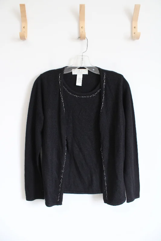 Norton McNaughton Black Soft Beaded Connected Cardigan & Top Set | S Fitted Slim Tailored