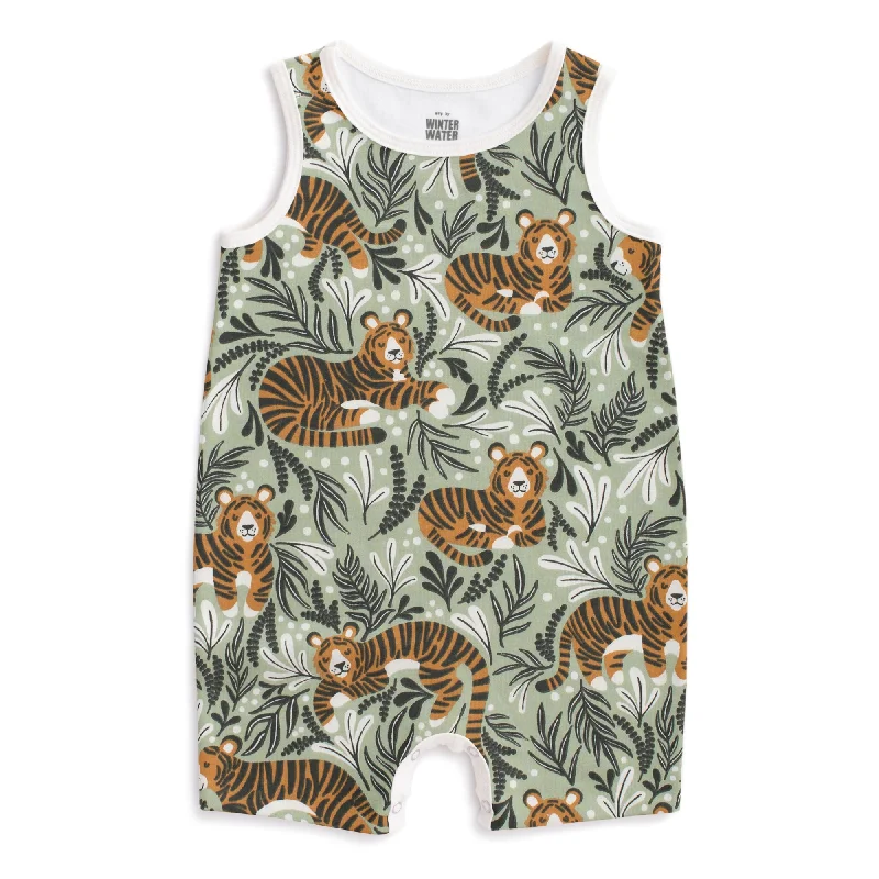 Tank Top Romper - Dreaming Tigers Green cold shoulder tank