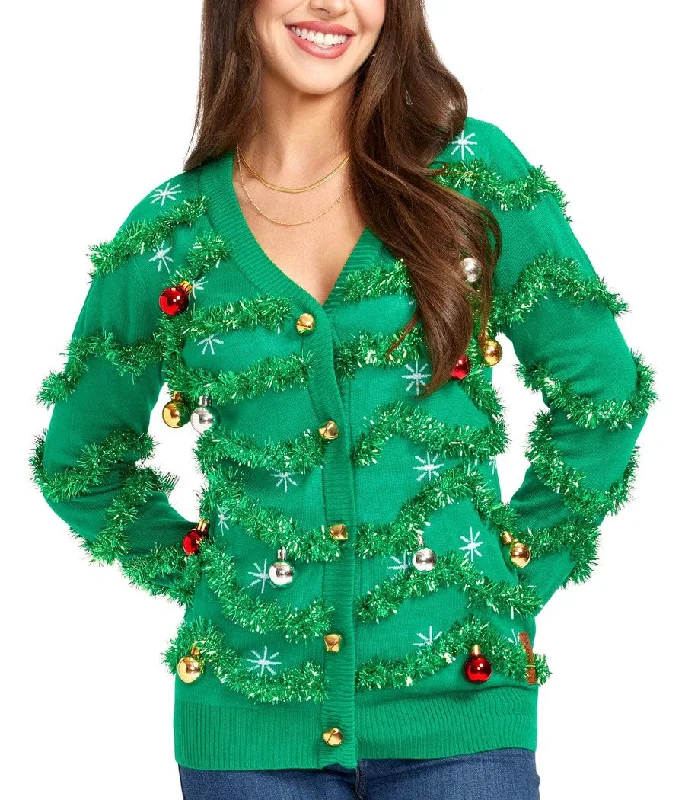 Women's Gaudy Garland Ugly Christmas Cardigan Sweater Modern Contemporary chic