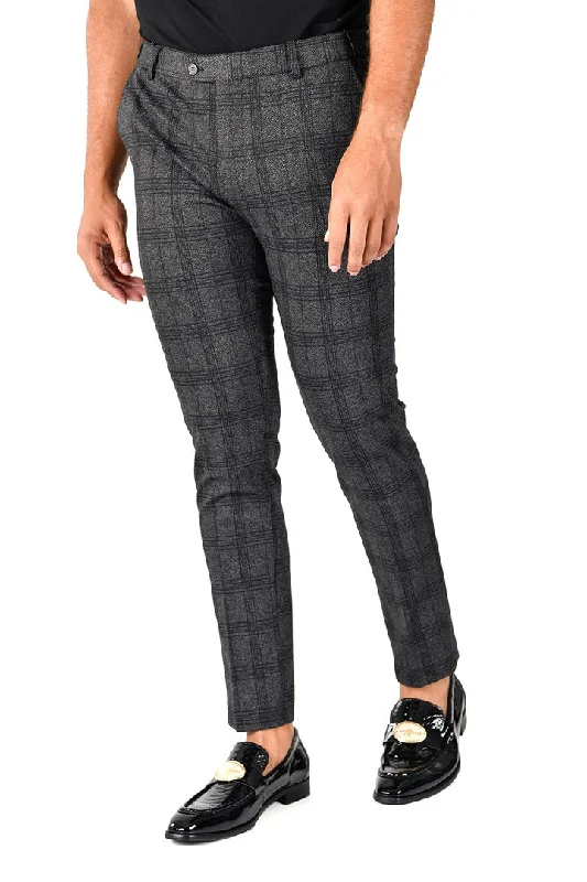 Barabas CP118 ASK ME ANYTHING Grey and Black Checkered Slim Fit Dress Pant Wide-Legged Palazzos