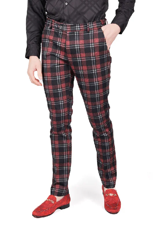 Barabas CP155 FOREST SPICE Black and Red Checkered Slim Fit Dress Pant Formal Linen Trousers