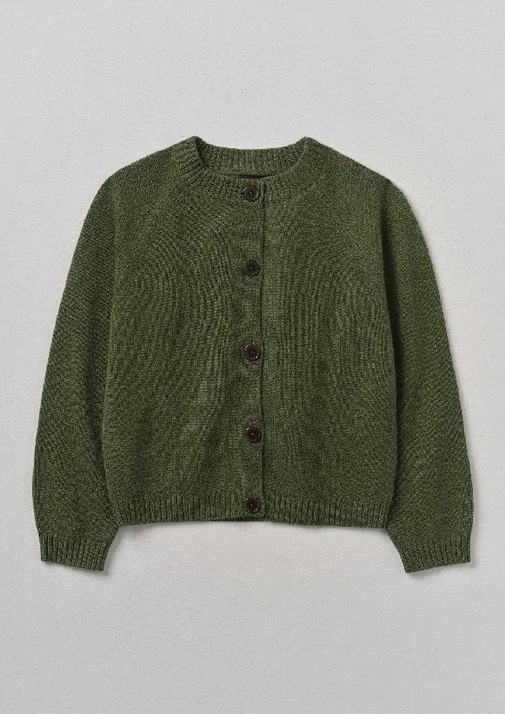 Eden Wool Cashmere Raglan Cardigan | Olive Melange Neon metallic Matte
