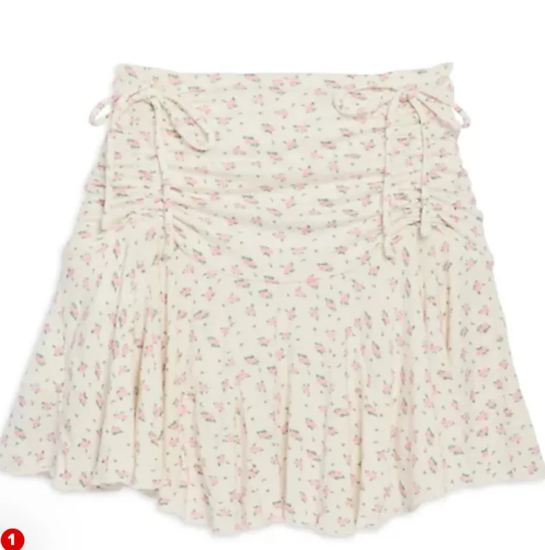 Katie J NYC Tween Jax Drawstring Skirt in Cream Rose Ditsy velvet skirt rich
