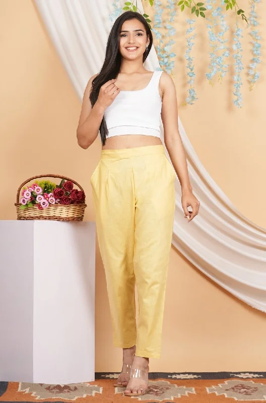 Women’s Linen Cotton Palazzo Pants| Yellow Fashionable Sporty Pants