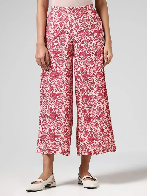 Utsa Red Printed Wide-Leg Pants Chic Slim Fit Pants