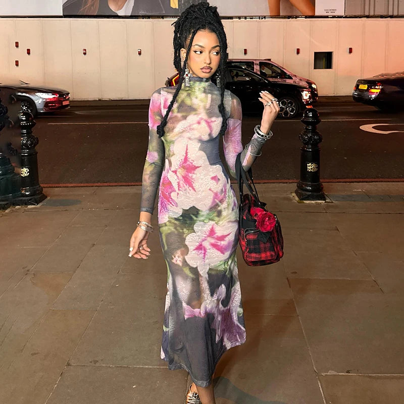 Lunivop Y2K Sexy Floral Print Backless Bandage Bodycon Mesh Sheer Party Dresses Fashion Lace-Up Long Sleeve Long Dresses Women Tunics Lace romantic Lunivop Y2K Sexy Floral Print Backless Bandage Bodycon Mesh Sheer Party Dresses Fashion Lace-Up Long Sleeve Long Dresses Women Tunics Lace romantic