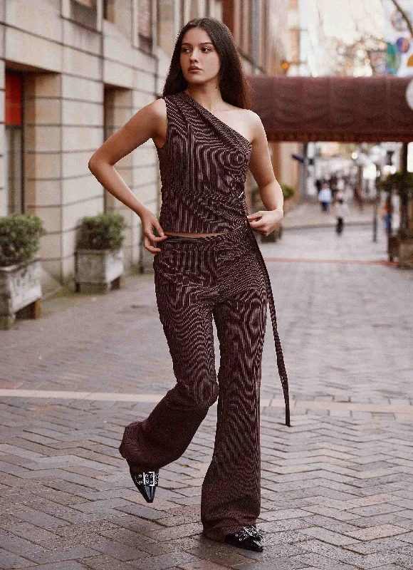 Orla Fitted Flare Pants - Chocolate Trendy High-Waist Trousers