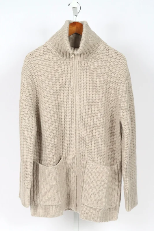 Majken Zip Cardigan Coat - Sand Front Pockets Side Pockets Patch Pockets