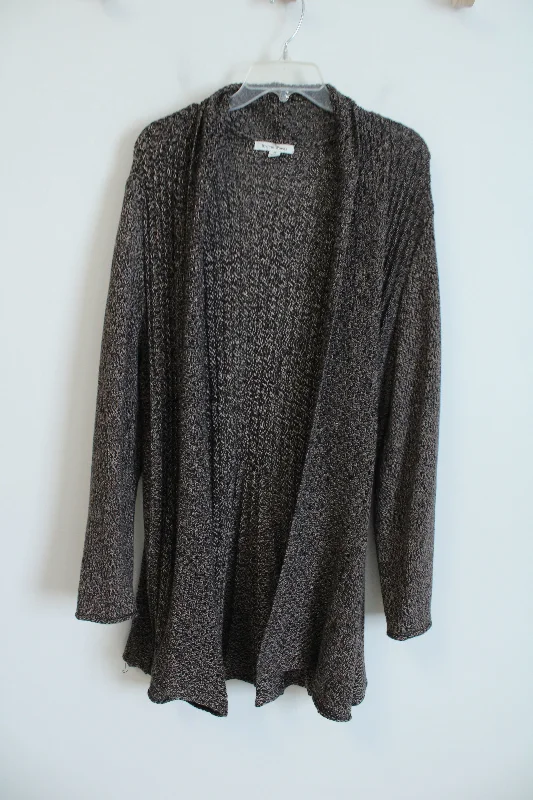 Studio Works Brown Black Knit Cardigan | XL Real Fur Shearling Chenille