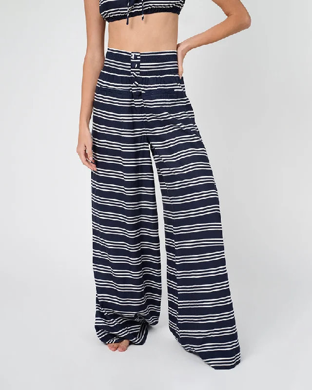 Button Front Palazzo Pant Modern Stretch Trousers