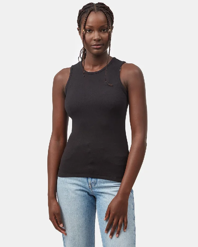 Rib High Neck Tank solid color tank