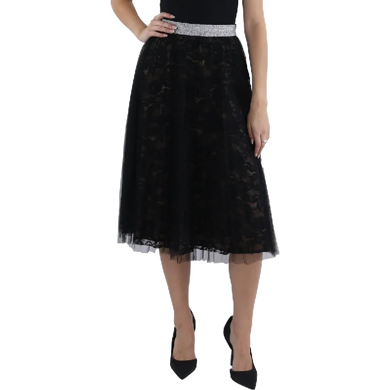 Gracia Womens Metallic Lace A-Line Skirt leather skirt bold