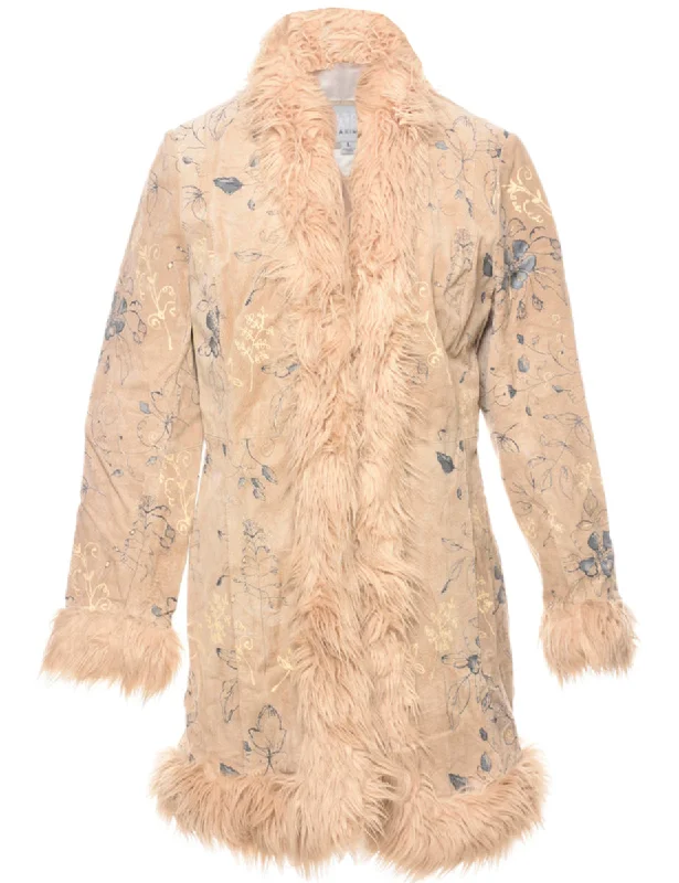 Wilson Faux Fur Trim Suede Jacket - L Zippered Jacket Buttoned Jacket Snapped Jacket