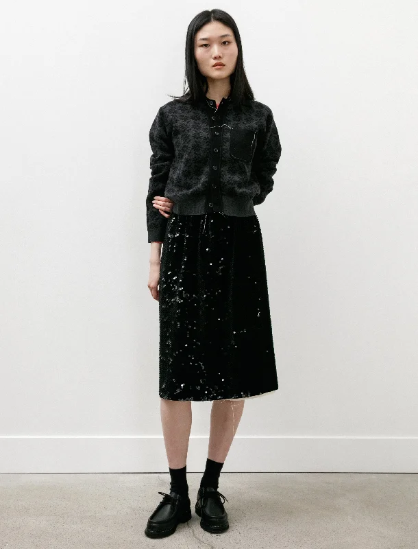 Glitter Skirt Velvet Backed Sequins Black high slit skirt