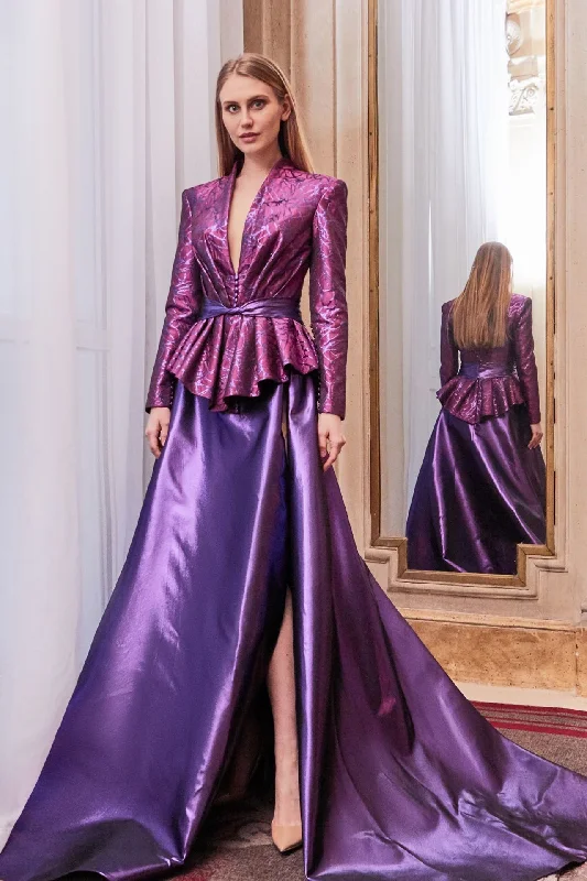 Jacket style peplum bodice A line gown Cardigan Sweater Pullover