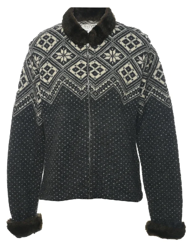 Nordic Talbots Cardigan - L Patchwork Embroidered Appliqued