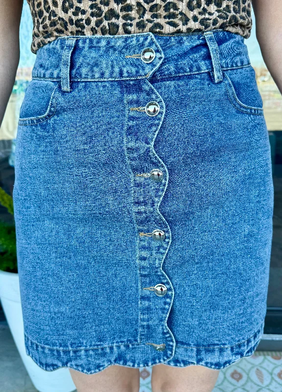 Denim Scalloped Skirt velvet skirt rich