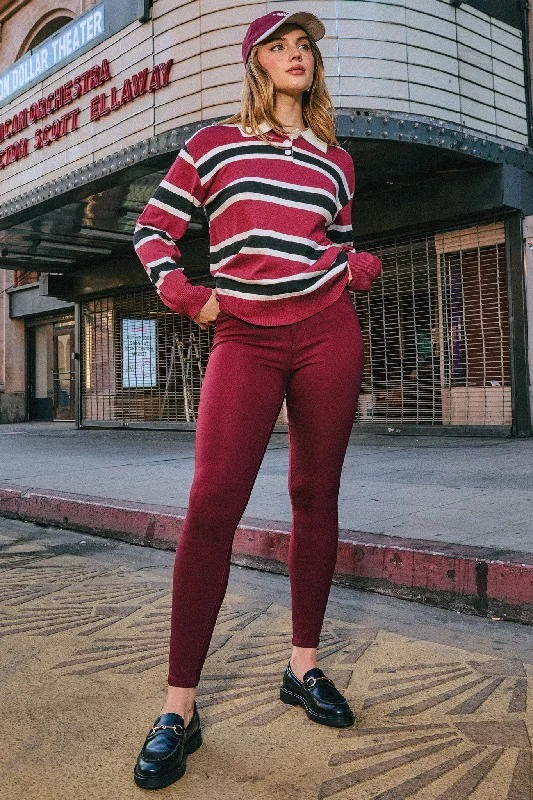 Women's Hyperstretch Skinny Pants, Dark Wine Relaxed Lounge Trousers
