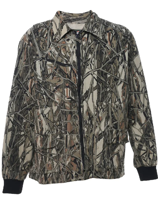 Zip-Front Camouflage Print Jacket - L Faux Fur Fabric Real Fur Fabric Shearling Fabric Zip-Front Camouflage Print Jacket - L Faux Fur Fabric Real Fur Fabric Shearling Fabric