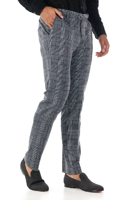 Barabas CP75 THINK BIG Grey and Navy Checkered Slim Fit Dress Pant Slim-Fit Leggings