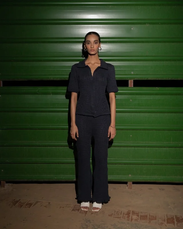 Maeve Pants - Dark Blue Chic Checkered Pants