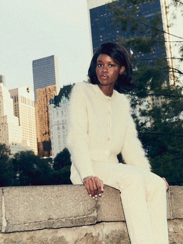 Priscilla Cardigan in White Sequined Glittery Shiny