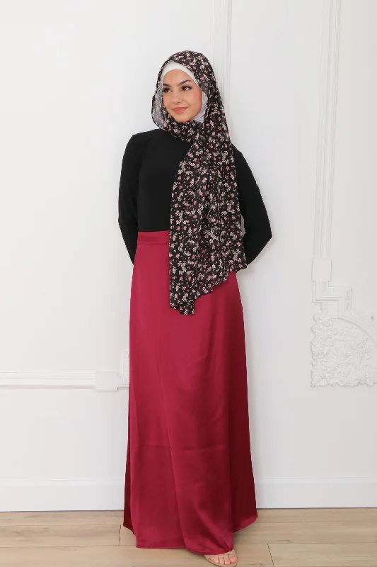 Lameera Satin Skirt - Cherry wool skirt warm