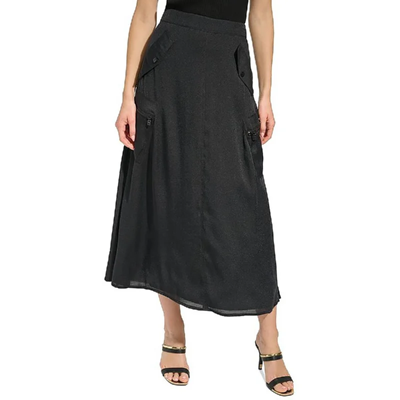 DKNY Womens Irridescent Zipper A-Line Skirt chiffon skirt delicate